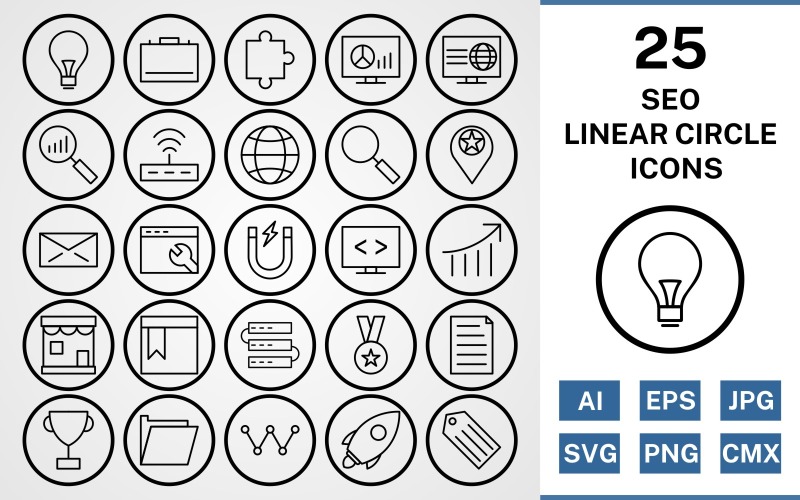 25 Seo Doğrusal Daire Icon Set