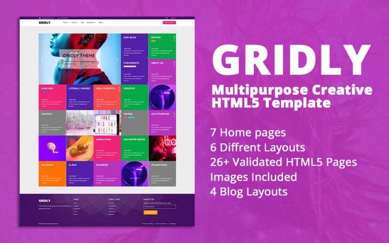 Gridly | Modello di sito Web HTML5 creativo multiuso