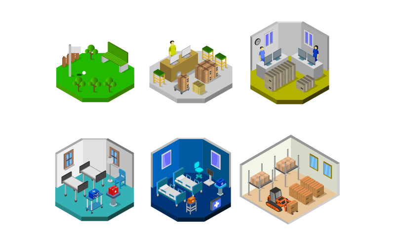 Download Vector "Set Of Isometric Rooms - Vector Image" / Set Of Isometric Rooms - Vector Image - Vector на тему графика apartment,illustration,indoor,home,room,collection,isometric,set,living,decoration,design,furniture,decor,modern,domestic,interior,house,icon,object,chair