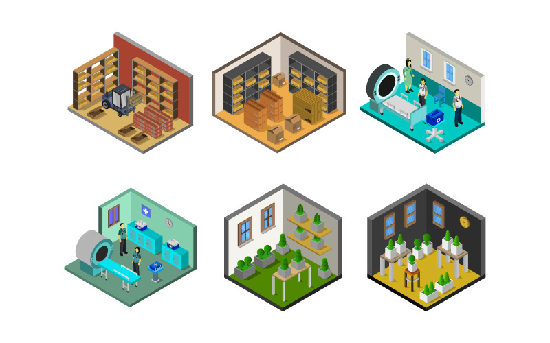Download Vector "Set Of Isometric Rooms - Vector Image" / Set Of Isometric Rooms - Vector Image - Vector на тему графика apartment,home,room,chair,set,living,design,decor,modern,interior,house,icon,indoor,isometric,decoration,furniture,domestic,object,illustration,collection