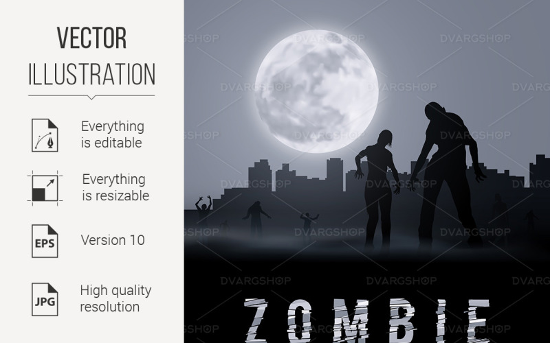 Download Vector "Zombie Poste - Vector Image" / Zombie Poste - Vector Image - Vector на тему графика zombie,walking,poster,city,halloween,illustration,night,cartoon,hunting,death,terror,fun,human,corpse,danger,attack,concept,crepy,apocalypse,man