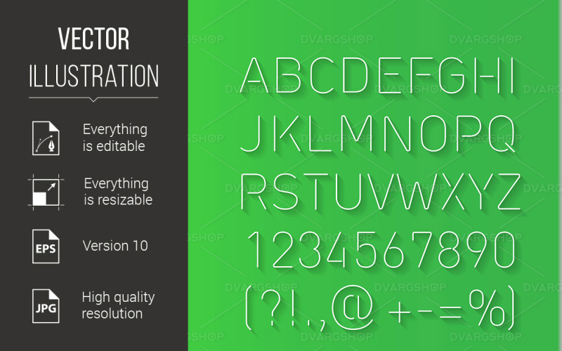 Font linee sottili con ombra - immagine vettoriale