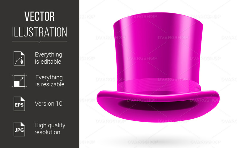 Download Vector "Hat - Vector Image" / Hat - Vector Image - Vector на тему графика hat,top,pink,white,one,shiny,imagination,cylinder,bright,silk,fantasy,paint,atrical,illustrations,black,magicians,painting,arts,ribbon,vector
