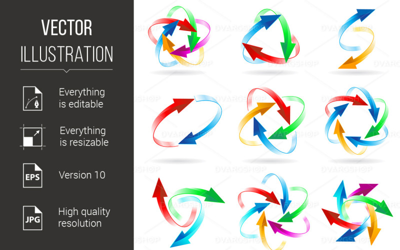 Download Vector "Set of Arrow Circles - Vector Image" / Set of Arrow Circles - Vector Image - Vector на тему графика set,arrow,circles,isolated,colored,shiny,motion,scheme,ring,shape,spinning,modern,web,round,slice,pie,cycle,diagram,dimensional,collection