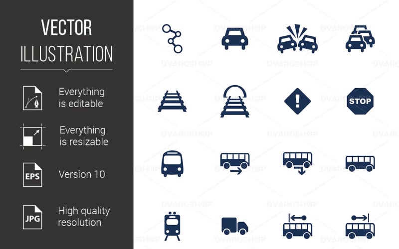 Download Vector "Transportation Icons - Vector Image" / Transportation Icons - Vector Image - Vector на тему графика flat,car,transport,icons,transportation,icon,set,communication,technology,navigation,direction,simple,way,design,object,attention,software,road junction,truck,illustration