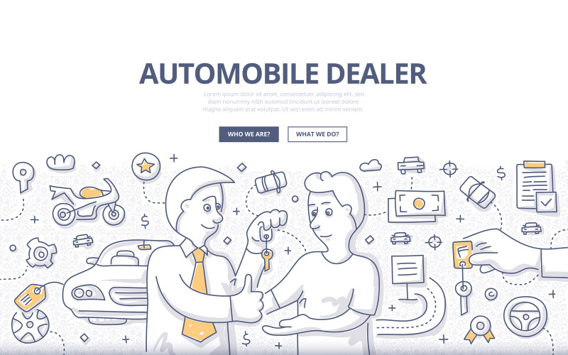 Auto Dealer Doodle Concept - Vector Afbeelding