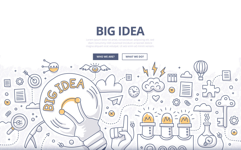 Download Vector "Big Idea Doodle Concept - Vector Image" / Big Idea Doodle Concept - Vector Image - Vector на тему графика design,vector,abstract,creative,technology,bright,energy,power,tech,illustration,creativity,target,machine,electric,banners,lamp,success,doodle,inspiration,process,innovation,brain,research,b