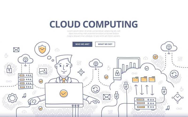 Download Vector "Cloud Computing Doodle Concept - Vector Image" / Cloud Computing Doodle Concept - Vector Image - Vector на тему графика web,vector,abstract,business,tech,background,illustration,service,digital,computer,media,information,database,data,stream,icon,network,access,connection,laptop,communication,connectivity,conc