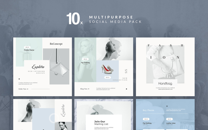 Download Шаблон для соцсетей "Fashion Pack Social Media Template" / Fashion Pack Social Media Template - Шаблон для соцсетей на тему графика clean,fashion,lifestyle,feminine,cloth,discount,promo,product,product promotion,square,social media,social media pack,templates,banner,ad banner,design,fashion banner,multipurpose,fashion ban