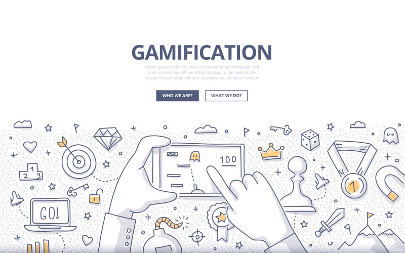 Download Vector "Gamification Doodle Concept - Vector Image" / Gamification Doodle Concept - Vector Image - Vector на тему графика vector,abstract,engagement,badge,mobile,tech,background,illustration,game,user,target,bonus,banners,play,goal,award,success,trophy,symbol,doodle,challenge,gaming,gamer,concept,achievement,lei