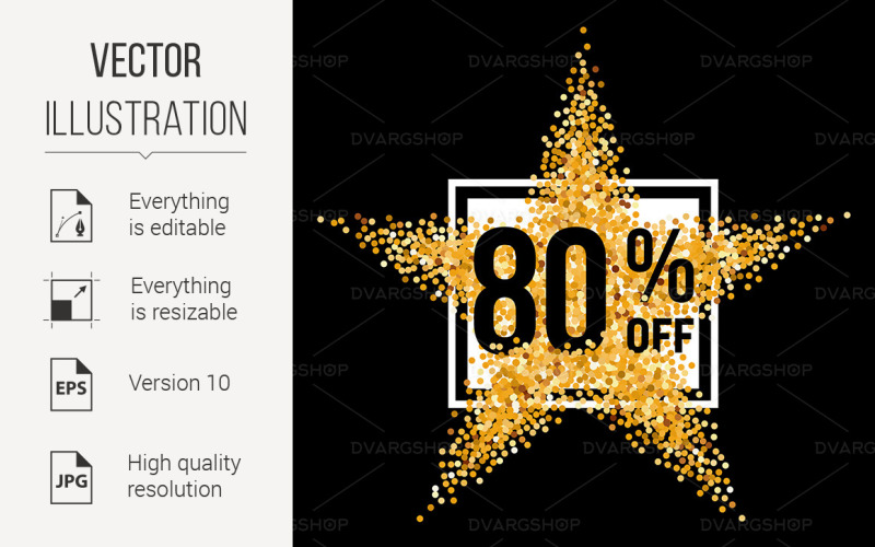 Download Vector "Golden Star Discount - Vector Image" / Golden Star Discount - Vector Image - Vector на тему графика discount,star,sale,gold,golden,black,eighty,frame,glittering,invitation,power,infographic,vivid,costly,full,confetti,gem,jewel,exclusive,label