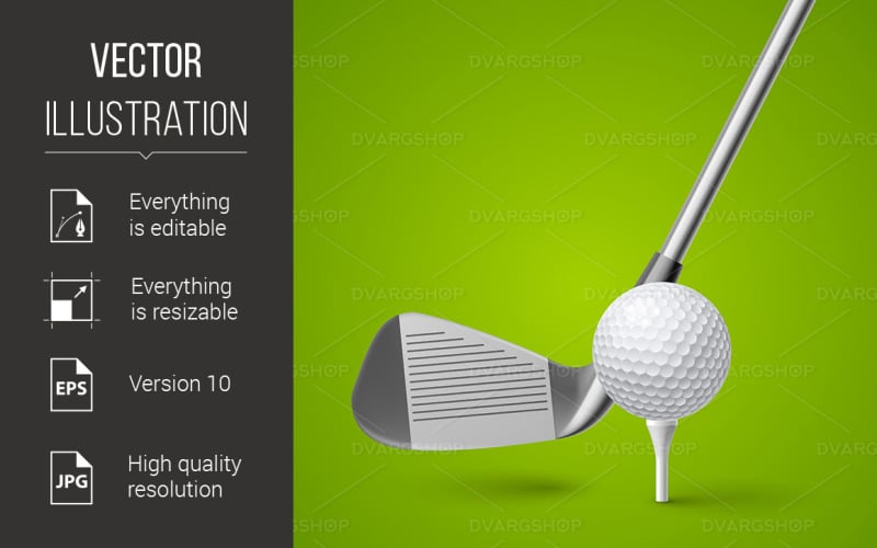 Palo de golf y pelota - imagen vectorial