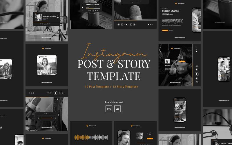 Download Шаблон для соцсетей "Podcast Instagram Post and Story Template for Social Media" / Podcast Instagram Post and Story Template for Social Media - Шаблон для соцсетей на тему графика instagram,post,story,elegant,modern,creative,business,company,brand,podcast,youtuber,podcaster,artist,webinar,urban,dark,instagram for podcast,podcast instagram,mentor,coach