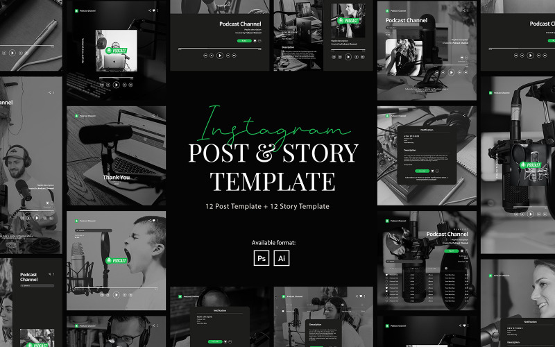 Podcast Instagram Post and Story Template for Social Media