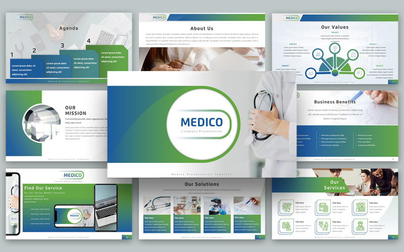 Šablona PowerPoint prezentace společnosti Medico