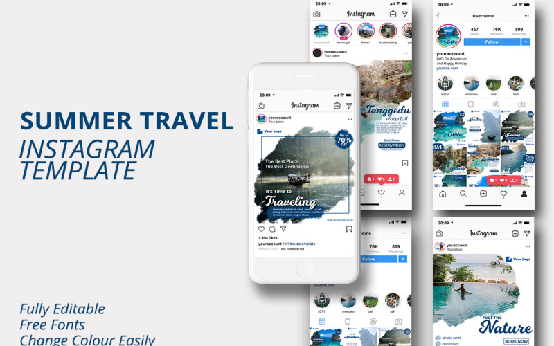 Download Шаблон для соцсетей "Summer Travel Instagram Template for Social Media" / Summer Travel Instagram Template for Social Media - Шаблон для соцсетей на тему графика template,business,modern,graphic,social,frame,media,concept,mobile,web,trendy,illustration,photo,phone,instagram,background,like,story,vector,communication