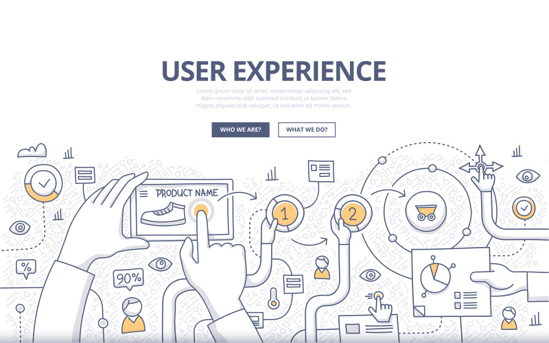 Download Vector "User Experience Doodle Concept - Vector Image" / User Experience Doodle Concept - Vector Image - Vector на тему графика web,vector,abstract,mobile,store,business,cart,marketing,e-commerce,tech,commerce,background,optimization,illustration,service,online,application,interface,data,user,friendly,development,comm