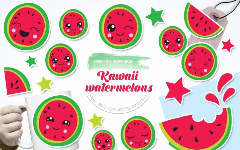 Anguria Kawaii - Immagine Vettoriale