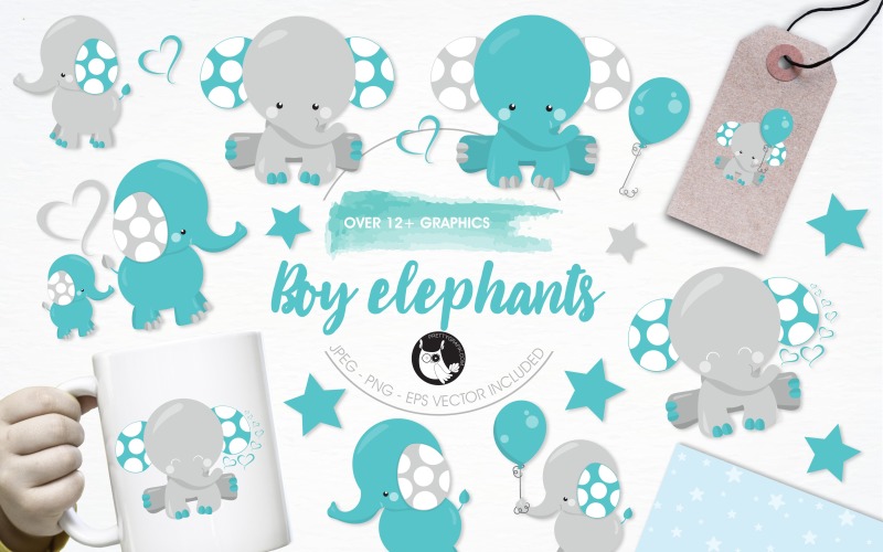 Boy elephant illustration pack - Vector Image