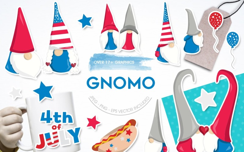 Download Vector "Gnomo - Vector Image" / Gnomo - Vector Image - Vector на тему графика scrapbook,scrapbooking,clipart,stars,clip art,prettygrafik,gnomes,gnome,vector art,4th of july,independence day