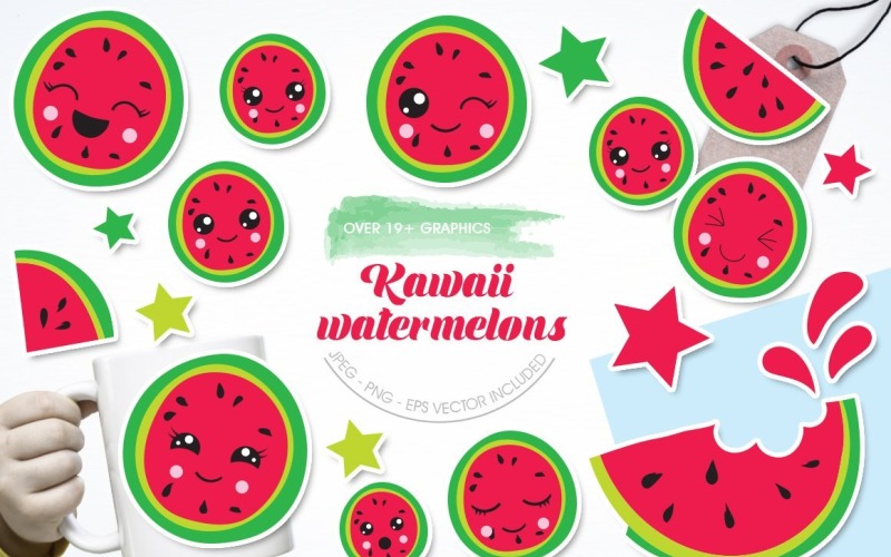 Download Vector "Kawaii Watermelon - Vector Image" / Kawaii Watermelon - Vector Image - Vector на тему графика scrapbook,scrapbooking,clipart,clip art,fruit,watermelon,prettygrafik,kawaii watermelon,vector art