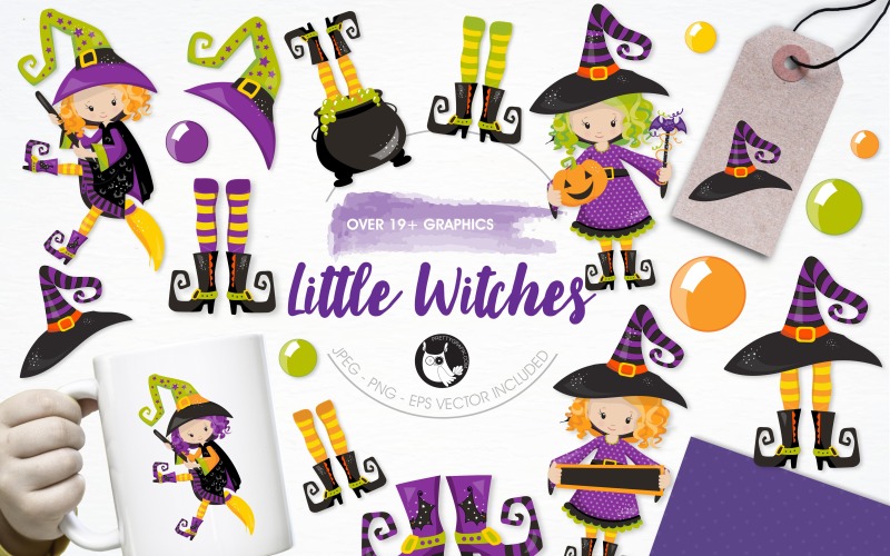 Download Vector "Little witches illustration pack - Vector Image" / Little witches illustration pack - Vector Image - Vector на тему графика illustration,scrapbooking,clipart,halloween,hat,cauldron,feet,prettygrafik,witches,witch boots