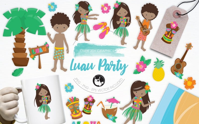 Download Vector "Luau Party illustration pack - Vector Image" / Luau Party illustration pack - Vector Image - Vector на тему графика illustration,kids,party,vector,graphics,clipart,clip art,dance,icon,tropics,eps,prettygrafik,luau party,luau,hawaiin