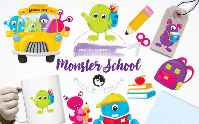 Download Vector "Monster school illustration pack - Vector Image" / Monster school illustration pack - Vector Image - Vector на тему графика illustration,book,vector,pencil,graphics,clipart,clip art,school,icons,monster,eps,school bus,reading,prettygrafik,schoolbag