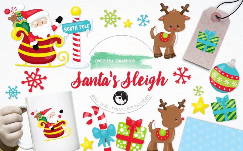 Набор иллюстраций саней Санта-Клауса - векторное изображение
