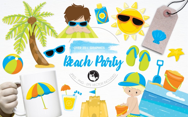 Pacchetto di illustrazione festa in spiaggia - immagine vettoriale