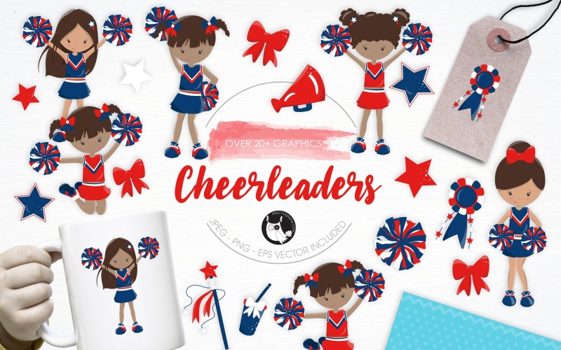 Ponpon kızlar illüstrasyon paketi - Vektör Görüntü