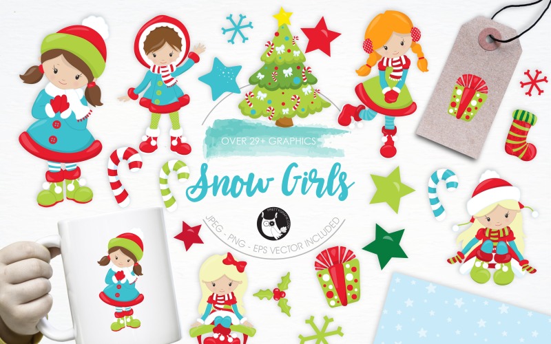 Download Vector "Snow Girls illustration pack - Vector Image" / Snow Girls illustration pack - Vector Image - Vector на тему графика christmas,illustration,winter,vector,graphics,clipart,clip art,snow,icon,gifts,eps,candy cane,prettygrafik,girls,snow girls