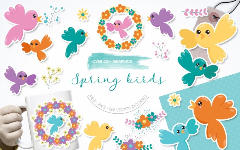 Spring Birds - Vector Image