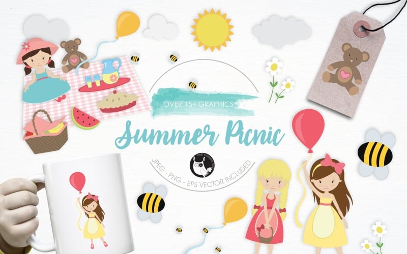 Download Vector "Summer Picnic illustration pack - Vector Image" / Summer Picnic illustration pack - Vector Image - Vector на тему графика illustration,food,summer,vector,graphics,clipart,clip art,icon,sunny,picnic,eps,prettygrafik,girls,bees,summer picnic