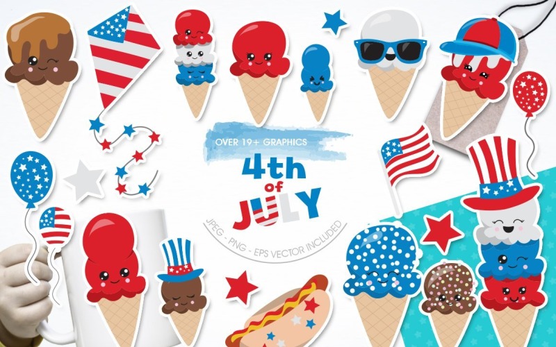Download Vector "4th of July - Vector Image" / 4th of July - Vector Image - Vector на тему графика scrapbook,scrapbooking,clipart,clip art,july,ice-cream,prettygrafik,treats,vector art,4th of july,independence day,hotdog
