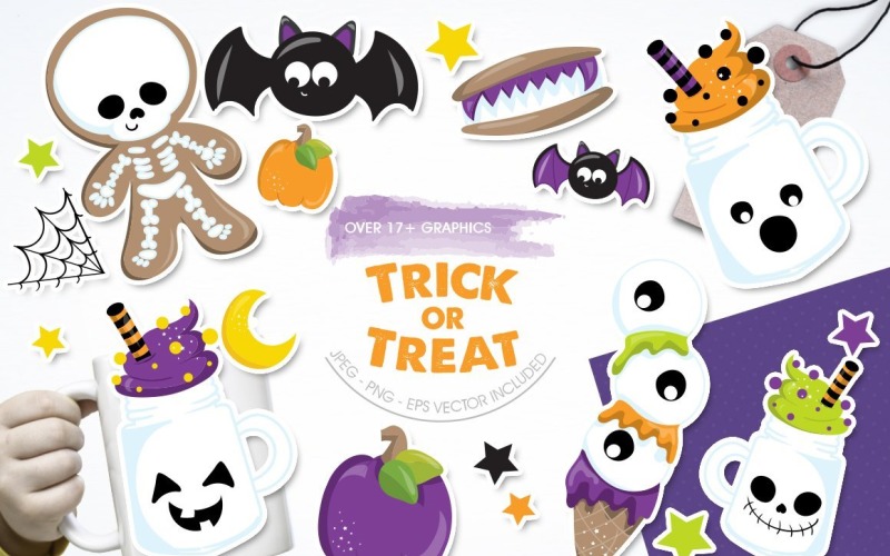 Download Vector "Trick or Treat - Vector Image" / Trick or Treat - Vector Image - Vector на тему графика scrapbook,scrapbooking,clipart,clip art,skeleton,halloween,ice-cream,mug,cookies,prettygrafik,pumpkins,vector art,cute drinks