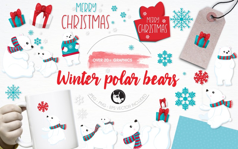 Download Vector "Winter polar bear illustration pack - Vector Image" / Winter polar bear illustration pack - Vector Image - Vector на тему графика christmas,illustration,winter,vector,graphics,clipart,clip art,snow,icons,snowflake,eps,presents,prettygrafik,polar bear