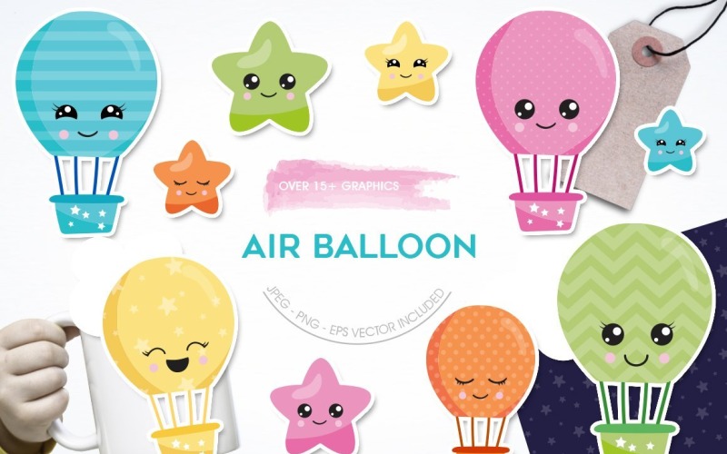 Download Vector "Air Balloon - Vector Image" / Air Balloon - Vector Image - Vector на тему графика scrapbook,scrapbooking,clipart,stars,clip art,air balloon,prettygrafik,vector art,kawaii balloon,hot air balloons