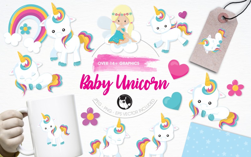 Download Vector "Baby unicorn illustration pack - Vector Image" / Baby unicorn illustration pack - Vector Image - Vector на тему графика illustration,heart,flowers,vector,graphics,clipart,clip art,baby,icons,fairy,unicorn,eps,prettygrafik,fairies,pony
