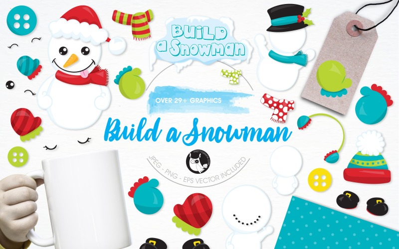 Download Vector "Build a snowman illustration pack - Vector Image" / Build a snowman illustration pack - Vector Image - Vector на тему графика illustration,vector,graphics,clipart,clip art,button,icons,hat,snowman,build,eps,prettygrafik,mitten,mitts,scarves,earmuffs