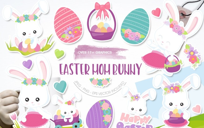 Download Vector "Easter Mom Bunny - Vector Image" / Easter Mom Bunny - Vector Image - Vector на тему графика heart,flowers,graphics,mom,rabbit,bunny,easter,easter eggs,easter mom