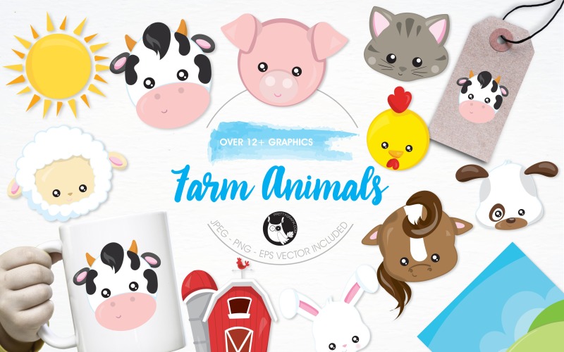 Download Vector "Farm animals illustration pack - Vector Image" / Farm animals illustration pack - Vector Image - Vector на тему графика illustration,vector,graphics,clipart,clip art,farm,animals,icons,rabbit,cow,lamb,dog,cat,horse,eps,pig,rooster,prettygrafik