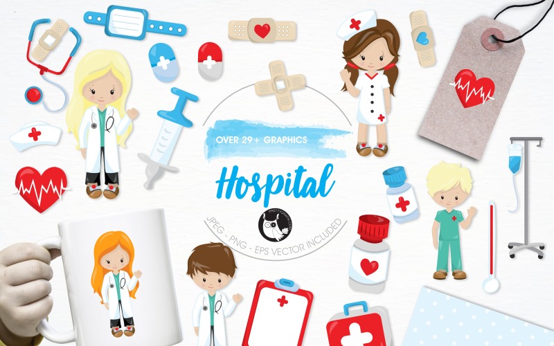 Download Vector "Hospital illustration pack - Vector Image" / Hospital illustration pack - Vector Image - Vector на тему графика illustration,heart,vector,graphics,clipart,clip art,medical,doctor,icons,nurse,needle,eps,clipboard,medication,prettygrafik,hospital,stethoscope,band-aid
