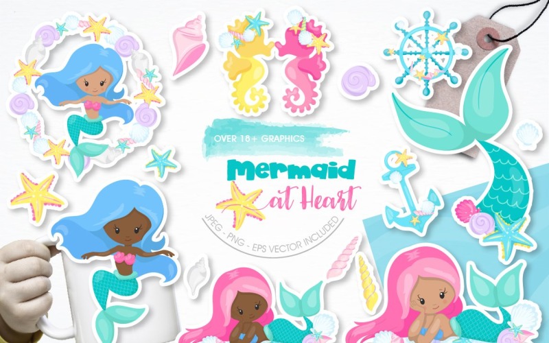 Download Vector "Mermaid at Heart - Vector Image" / Mermaid at Heart - Vector Image - Vector на тему графика scrapbook,scrapbooking,heart,clipart,clip art,ocean,castle,starfish,anchor,prettygrafik,mermaid clipart,mermaids,vector art,sea shell,mermaid at heart
