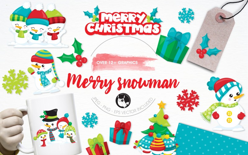Merry snowman illustration pack - Vector Image