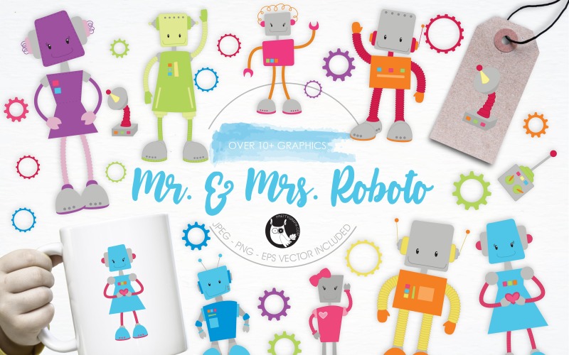 Download Vector "Mr &amp; Mrs Roboto illustration pack - Vector Image" / Mr &amp; Mrs Roboto illustration pack - Vector Image - Vector на тему графика illustration,vector,graphics,clipart,clip art,couple,science,icon,machine,eps,remote,prettygrafik,mr mrs roboto,robots,artificial intelligence