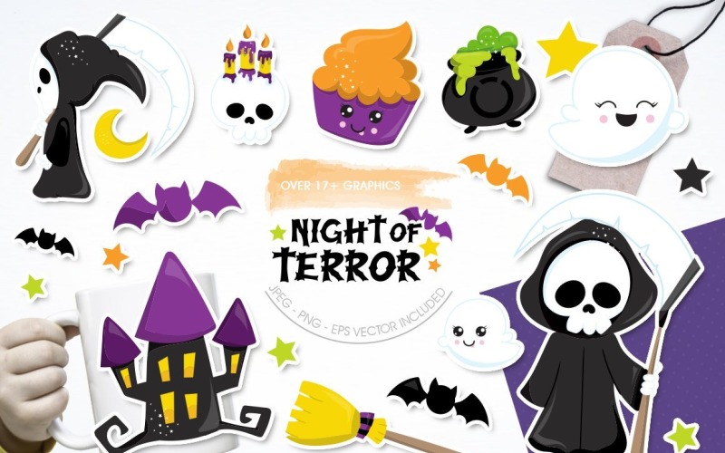 Download Vector "Night of Terror - Vector Image" / Night of Terror - Vector Image - Vector на тему графика scrapbook,scrapbooking,clipart,clip art,ghost,skull,halloween,cupcake,reaper,prettygrafik,bats,vector art,haunted house