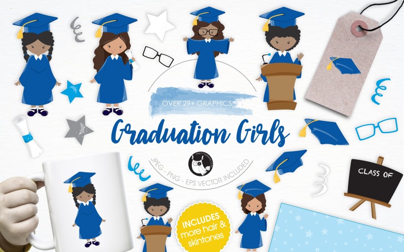 Pack d'illustration de graduation filles - Image vectorielle