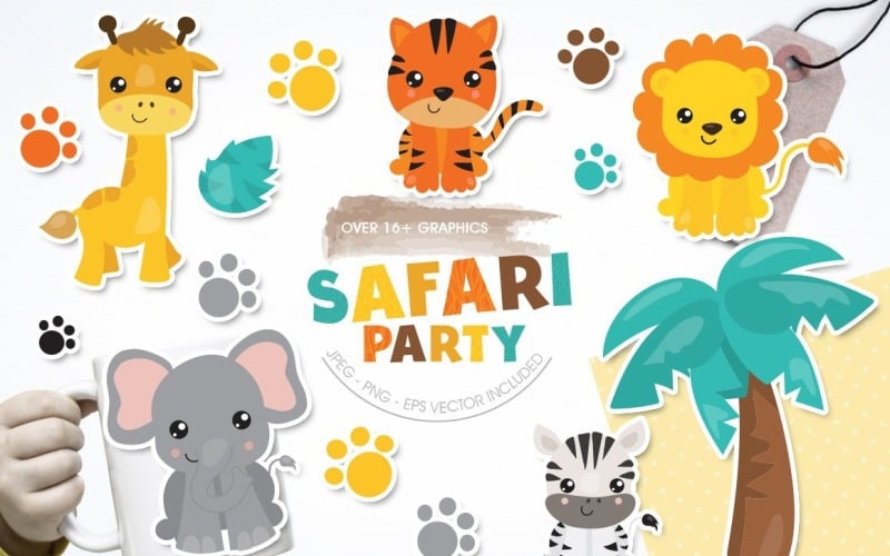 Download Vector "Safari - Vector Image" / Safari - Vector Image - Vector на тему графика scrapbook,scrapbooking,summer,clipart,clip art,animals,tiger,safari,elephant,coconut,lion,zebra,prettygrafik,vector art,paw print