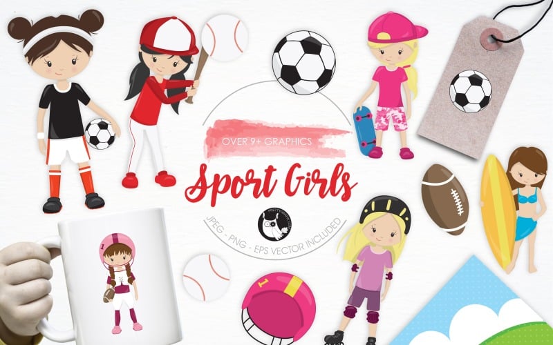 Download Vector "Sport Girls illustration pack - Vector Image" / Sport Girls illustration pack - Vector Image - Vector на тему графика illustration,vector,graphics,clipart,sports,clip art,icon,games,balls,surfing,eps,prettygrafik,girls,skates,sport girls